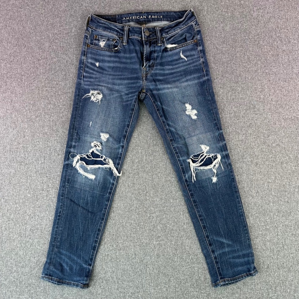 American Eagle Jeans Mens 28x28 Airflex+ Blue Distressed Ripped Denim Pants